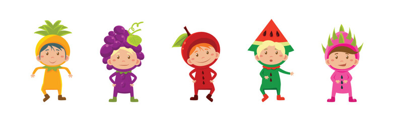 Funny Kid Characters Wearing Festive Party Costumes Vector Set