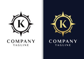 Letter K compass logo design vector image
