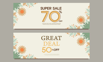 great deal horizontal banner template with floral and flower ornament