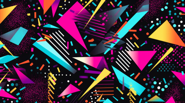 Fototapeta Colorful 80s or 90s Retro pattern, shapes and design for print, textile or background