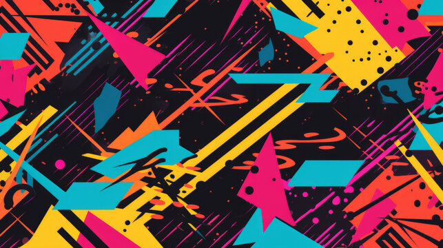 Fototapeta Colorful 80s or 90s Retro pattern, shapes and design for print, textile or background