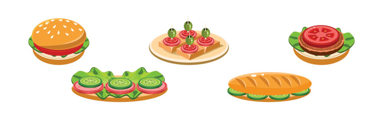 Picnic Food and Snack for Outdoor Meal Vector Set