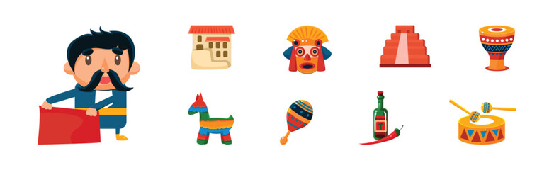 Bright Mexican Traditional Symbols and Attribute Vector Set