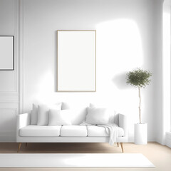 Interior living room minimalist with frame mock up by AI, Artificial Intelligence	