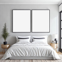 Interior bedroom minimalist with frame mock up by AI, Artificial Intelligence	