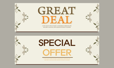 great deal horizontal banner template with floral and flower ornament