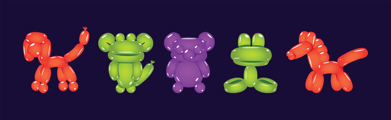 Balloon Twisting Art with Animal Figures Vector Set