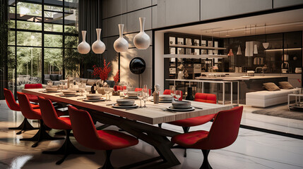 Interior design of modern dining room.