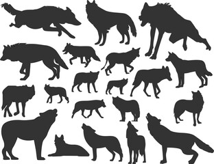 set of wolf silhouette