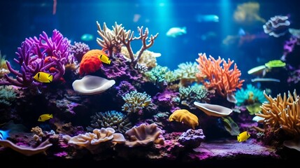 Fototapeta na wymiar background Colorful coral reef in a large tank 