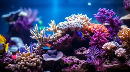 Naklejka na ściany i meble background Colorful coral reef in a large tank 