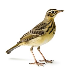Fototapeta premium Olive-backed pipit bird isolated on white background.