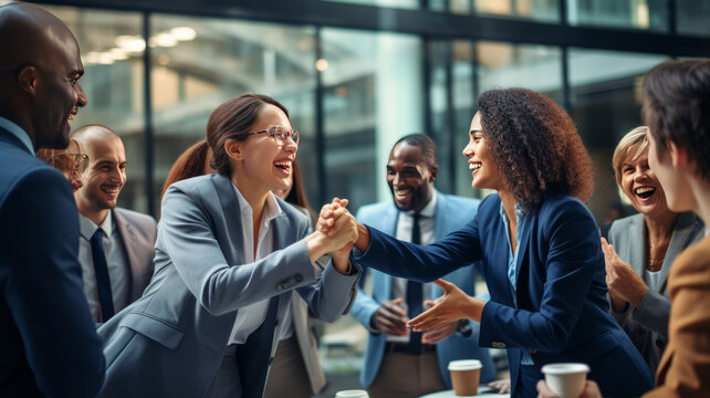 overjoyed young diverse employees workers show thumb up recommend good quality company service.generative ai