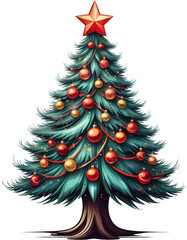 Obraz premium Festive Christmas tree illustration isolated on white background