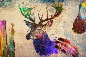antique stag art drawing handmade nature, Generated ai, generative, ai