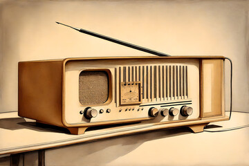 A generic art deco 1930's style radio done as a pencil sketch.