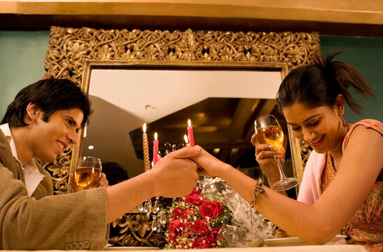 Couple sharing a romantic evening at a restaurant