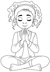 Curly-haired Woman Meditating with Closed Eyes