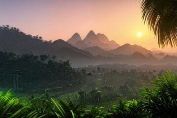 Landscape of a sunrise on a mountain