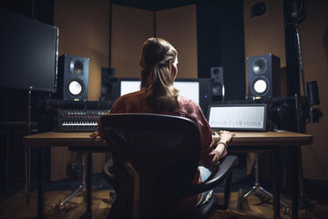 Sound Engineer's Vibrant Studio: Behind the Scenes. Generative Ai. - obrazy, fototapety, plakaty