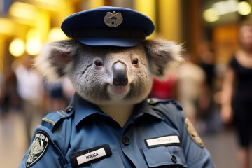 koala wearing a police uniform - obrazy, fototapety, plakaty