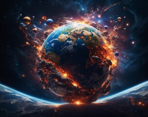 AI generated. Natural disaster. Explosion of planet earth
