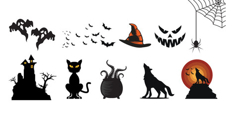 Fototapeta premium Set of halloween silhouette element vector illustration