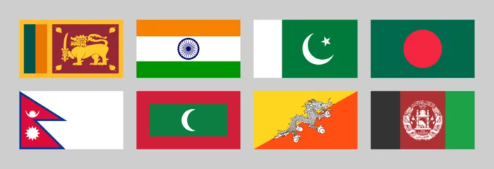 Foto op Aluminium National Flags of Asia, Sri Lanka, India, Pakistan, Bangladesh, Nepal, Maldives, Bhutan, Afghanistan © Bakemon