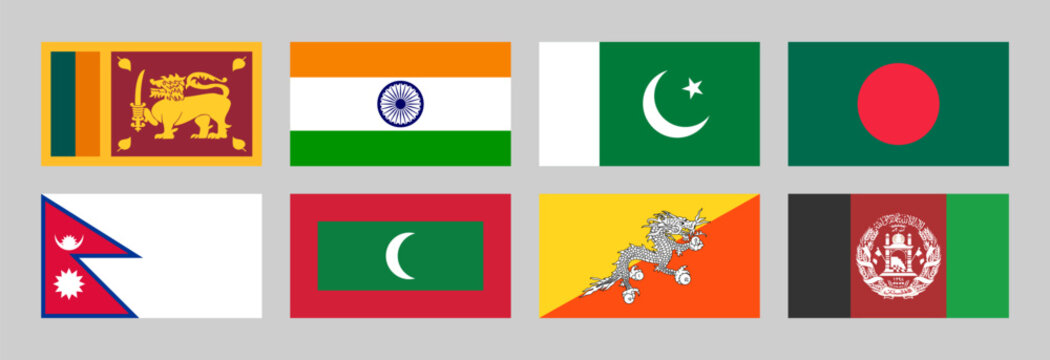 National Flags of Asia, Sri Lanka, India, Pakistan, Bangladesh, Nepal, Maldives, Bhutan, Afghanistan