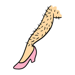 Female Unshaved Hairy Leg In Pink Heel