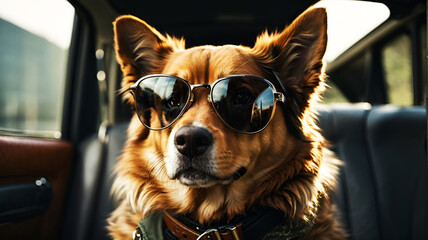 portrait of a fashionable dog,wearing sunglasses - AI generated