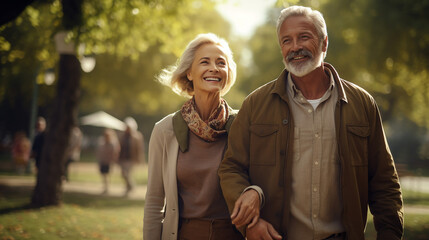 Happy senior couple in autumn park