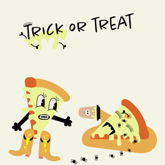 Halloween Card, trick or treat, groove pizza slice poisoned
