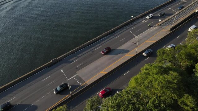 Aerial view of traffic on New York City's FDR Drive