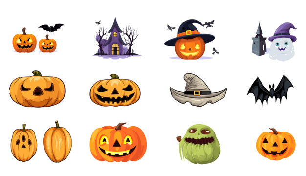 Halloween Clipart, Illustrations, and Design Elements: Pumpkin, Bat, Ghost, Witch's Hat