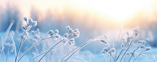 Obraz na płótnie Canvas Frozen snowy grass, winter natural abstract background. beautiful winter landscape.