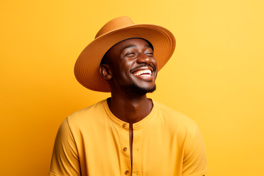 attractive african american model in studio, yellow clothes on yellow background. concept of happiness, enjoy, youth.