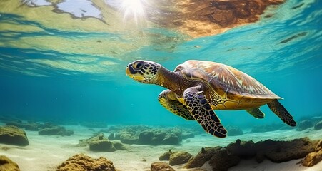 Photo of Sea turtle in the Galapagos island.