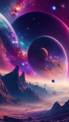 Fototapeta premium night sky and colourful planets and stars