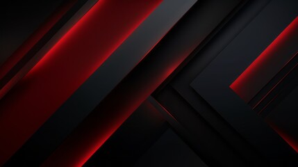 Corporate modern dark black and red abstract background. Color gradient. Geometric shape. Lines, stripes at different angles. 3d effect. Futuristic. Web banner. Wide. Panoramic design. Generative AI - obrazy, fototapety, plakaty
