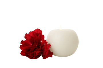 PNG, mourning candles with flowers, isolated on white background.