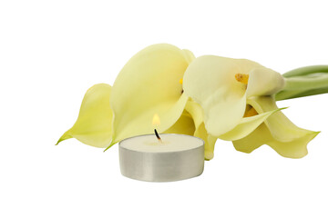 PNG, mourning candles with flowers, isolated on white background