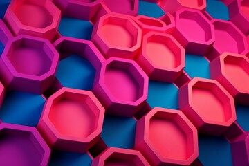 abstract hexagon pattern, blue pink purple color spectrum colors 