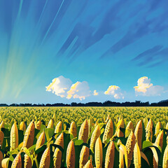 cornfield before harvest in front of azure blue sky