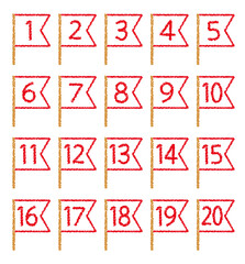 手描きのクレヨン素材　20までの数字アイコンセット