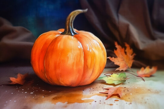 Cartoon of a pumpkin and white background. Generative AI.