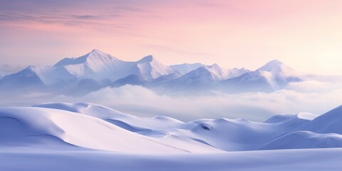 Fototapeta na wymiar Abstract winter landscape with snow-covered hills and a pastel-colored sky