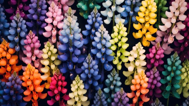 Lush lupin flowers in different colors