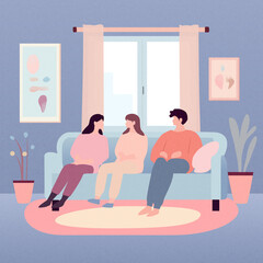 部屋でくつろぐ家族