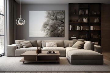 Modern luxury living room interior with stylish comfortable sofa